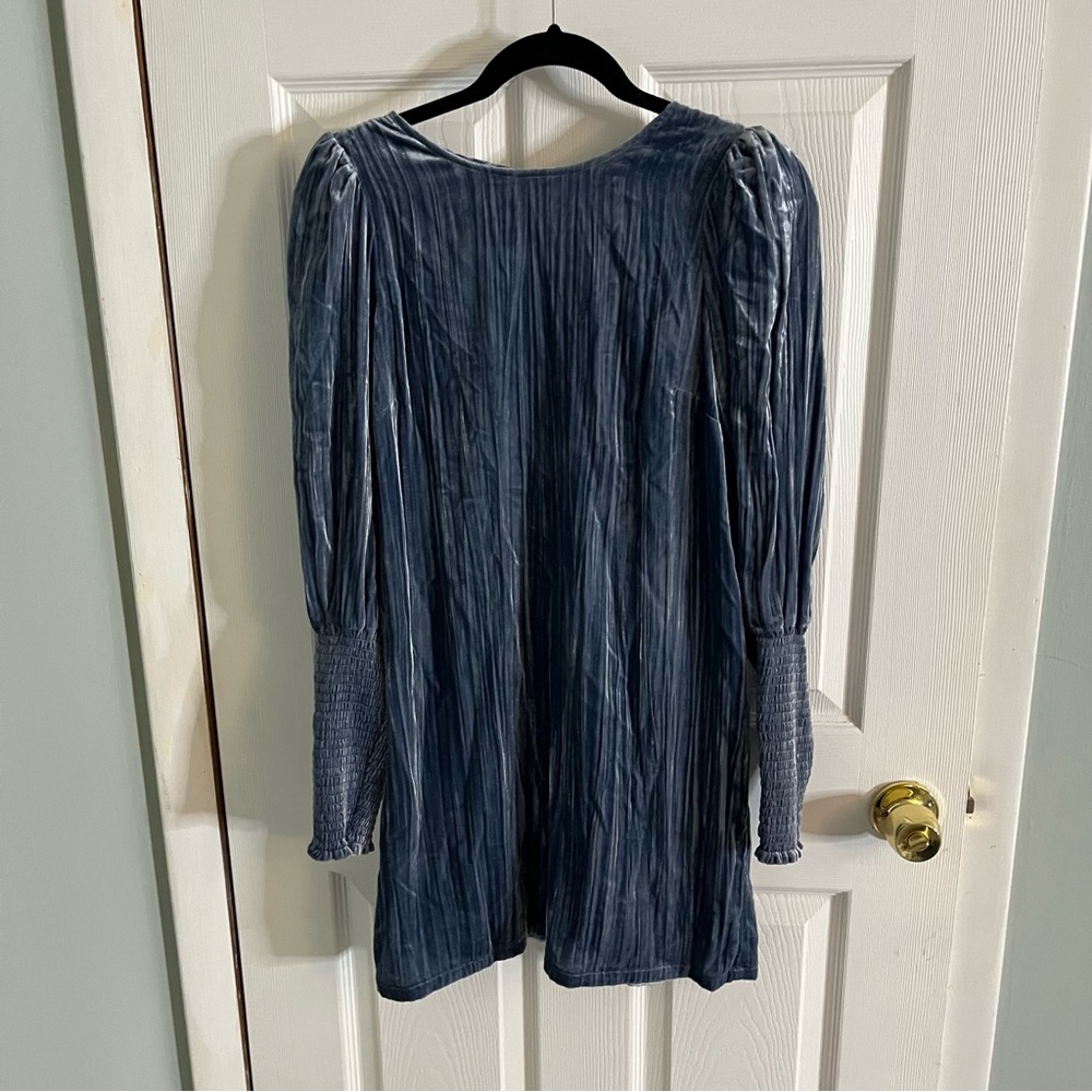 Anthropologie Crushed Velvet Velour Long Smocked Sleeve Smocked Dress
